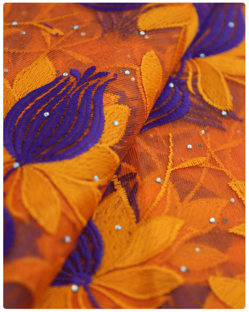 Orange métallique French lace - 5m