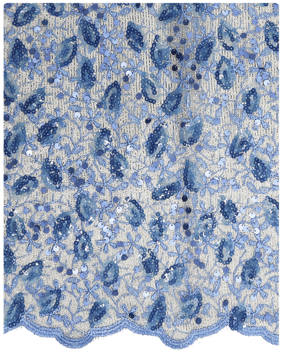 EFRN-147 EXCLUSIVE FRENCH LACE -Blue on Silver Net
