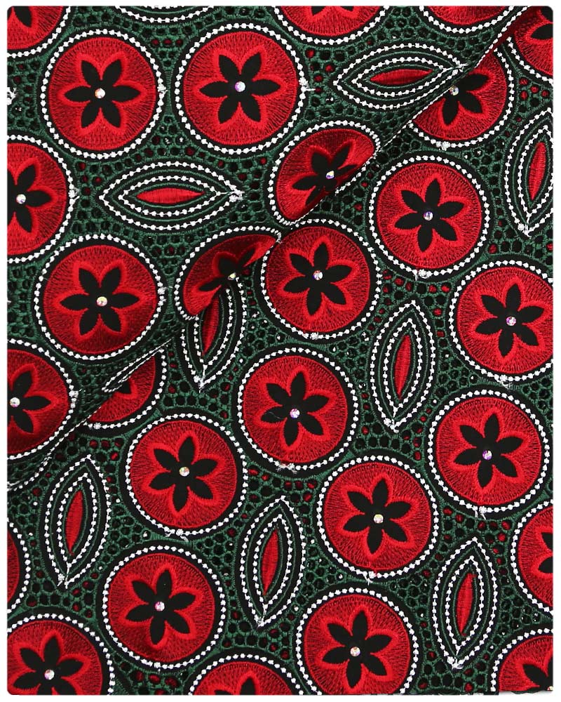 SVL081 - Swiss Voile Lace - Burgundy & Green & Silver