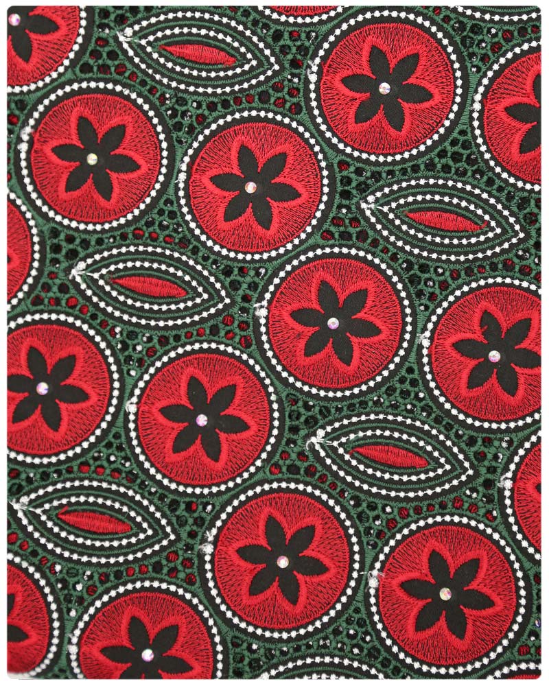 SVL081 - Swiss Voile Lace - Burgundy & Green & Silver