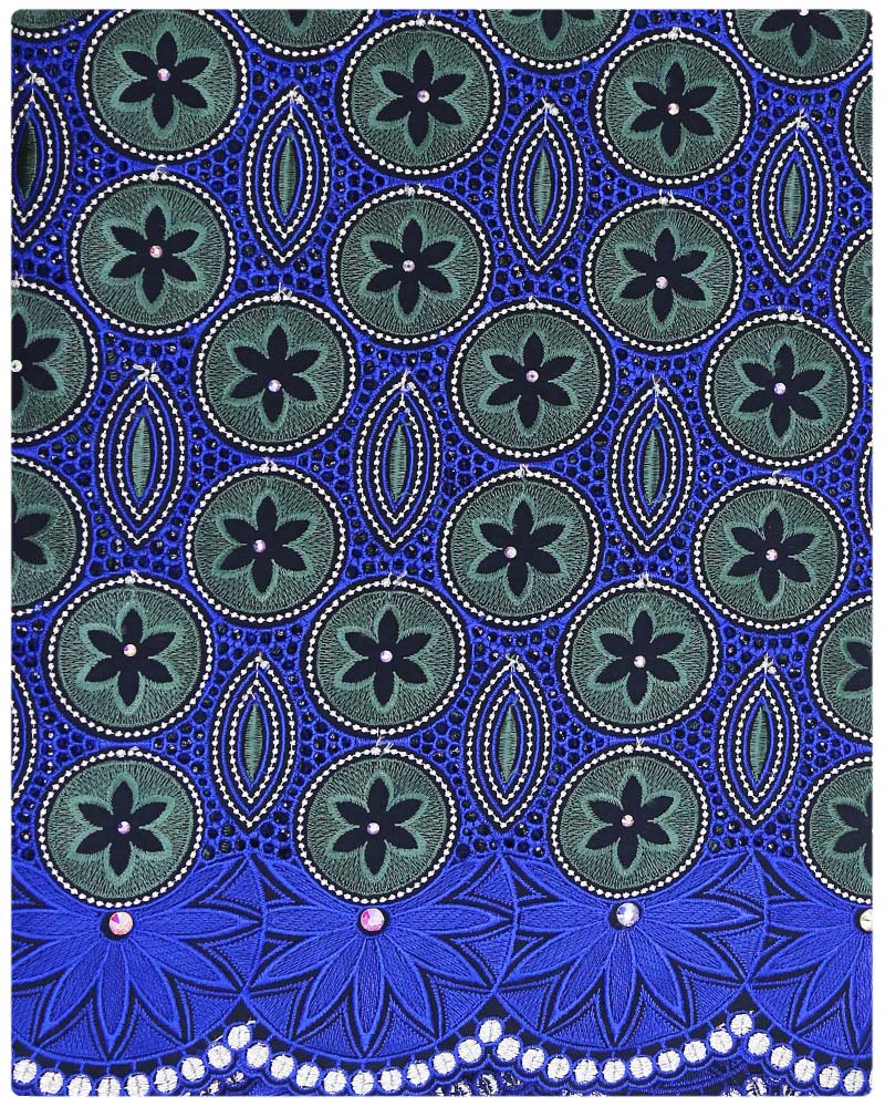 SVL082 - Swiss Voile Lace - Blue & Green & Silver