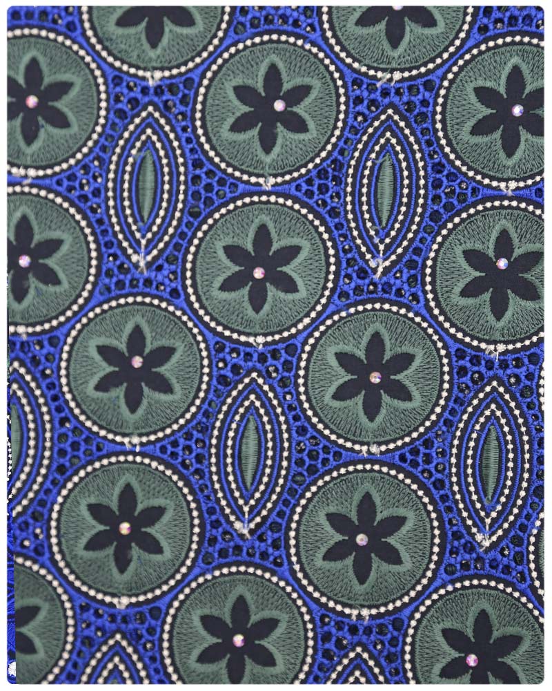 SVL082 - Swiss Voile Lace - Blue & Green & Silver