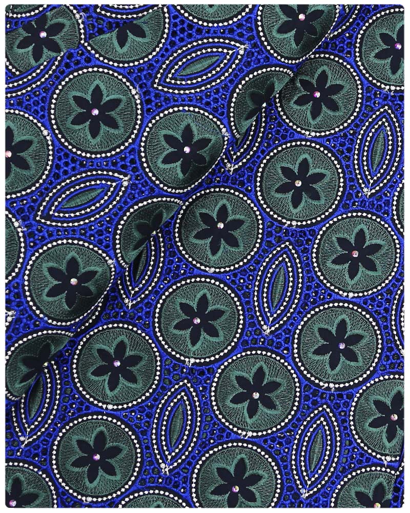 SVL082 - Swiss Voile Lace - Blue & Green & Silver