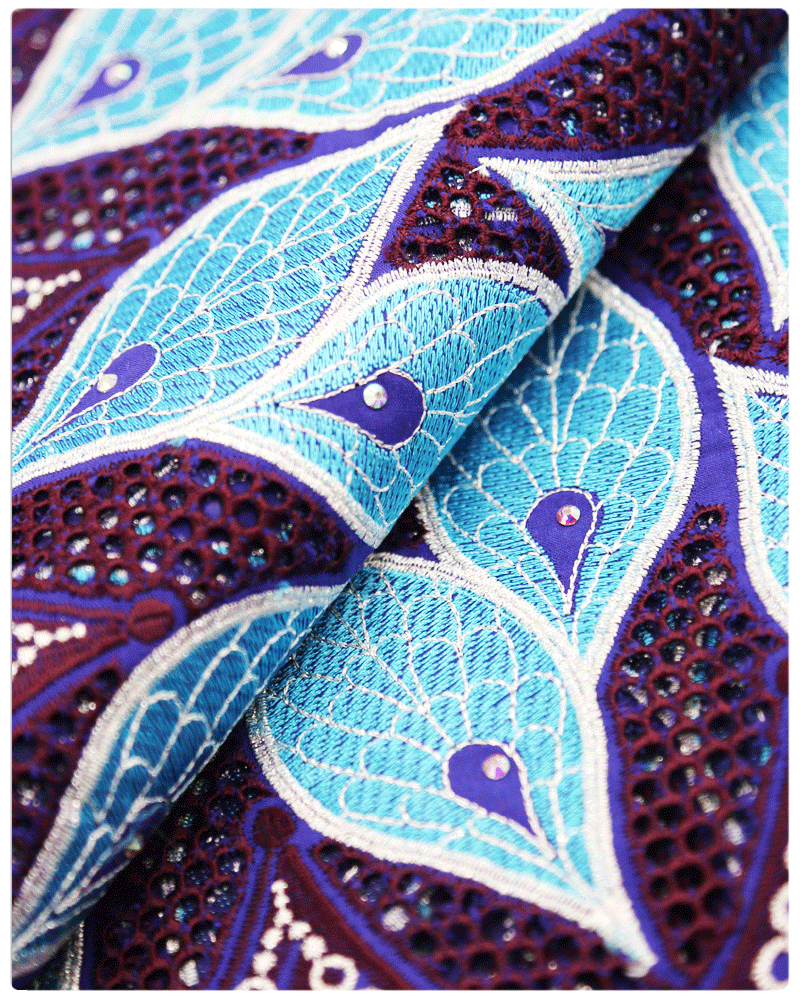 SVL087 - Swiss Voile Lace - Purple & Navy Blue & Baby Blue