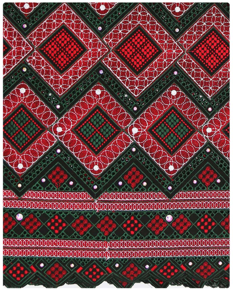 SVL088 - Swiss Voile Lace - Burgundy & Green & Silver