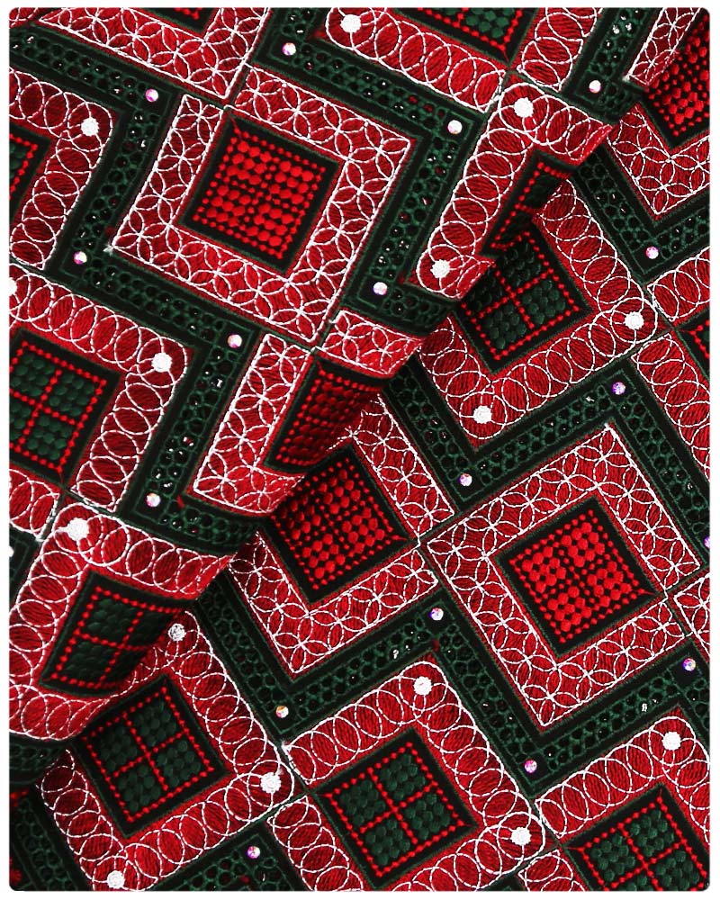 SVL088 - Swiss Voile Lace - Burgundy & Green & Silver