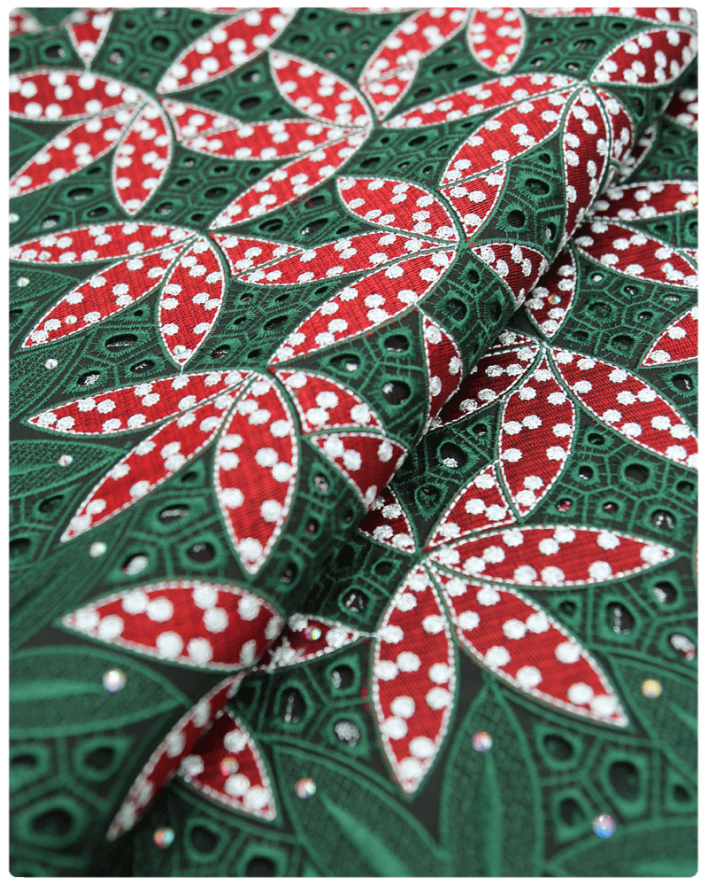 SVL088 - Swiss Voile Lace - Green & Burgundy