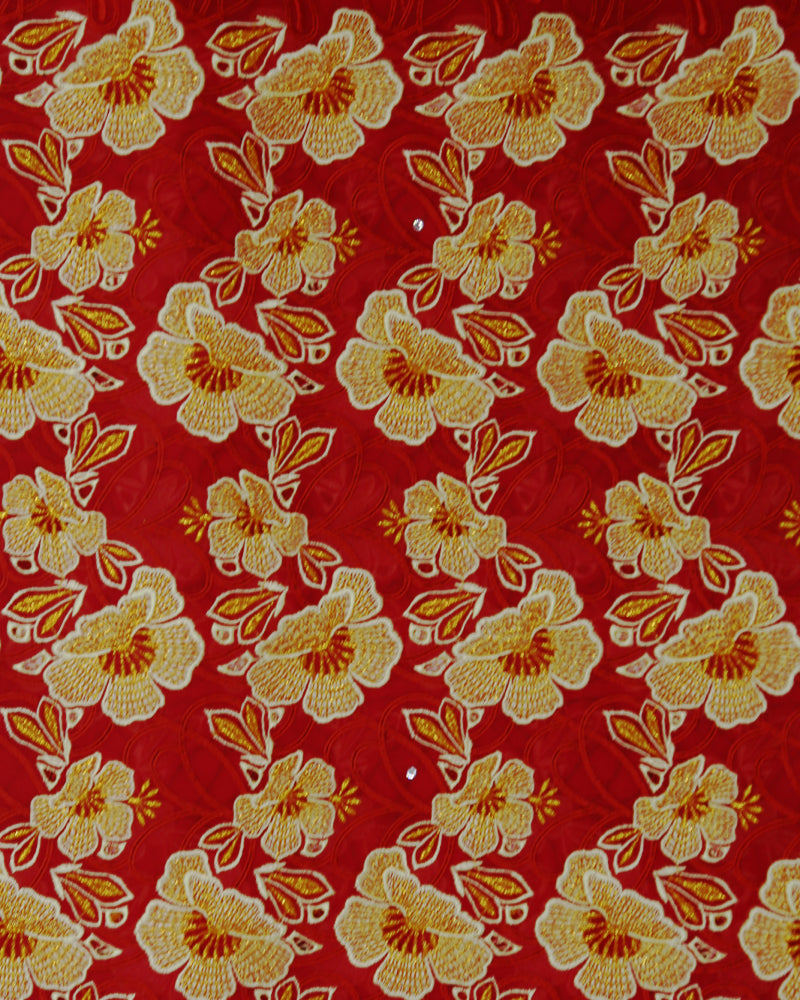 SVL123- Swiss Voile Lace Yellow Red