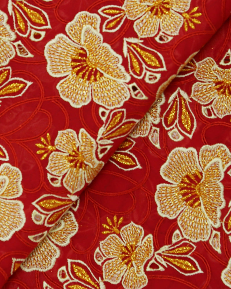 SVL123- Swiss Voile Lace Yellow Red