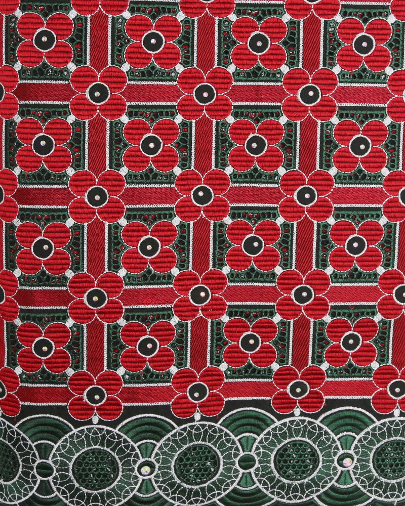 SVL101- Swiss Voile Lace Red & Emerald Green