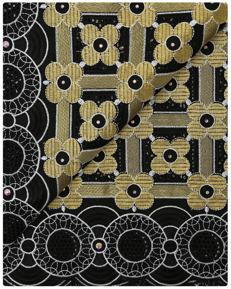 SVL99- Swiss Voile Lace - Gold & Black