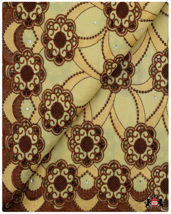 SVL0101 - Swiss Voile Lace - Pastel Yellow & Coffee Brown