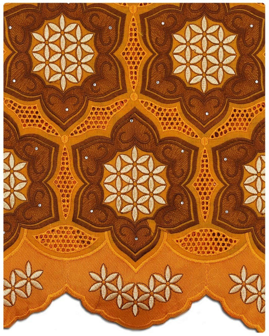 CTV030 - Cotton Voile - Orange & Coffe Brown & Cream